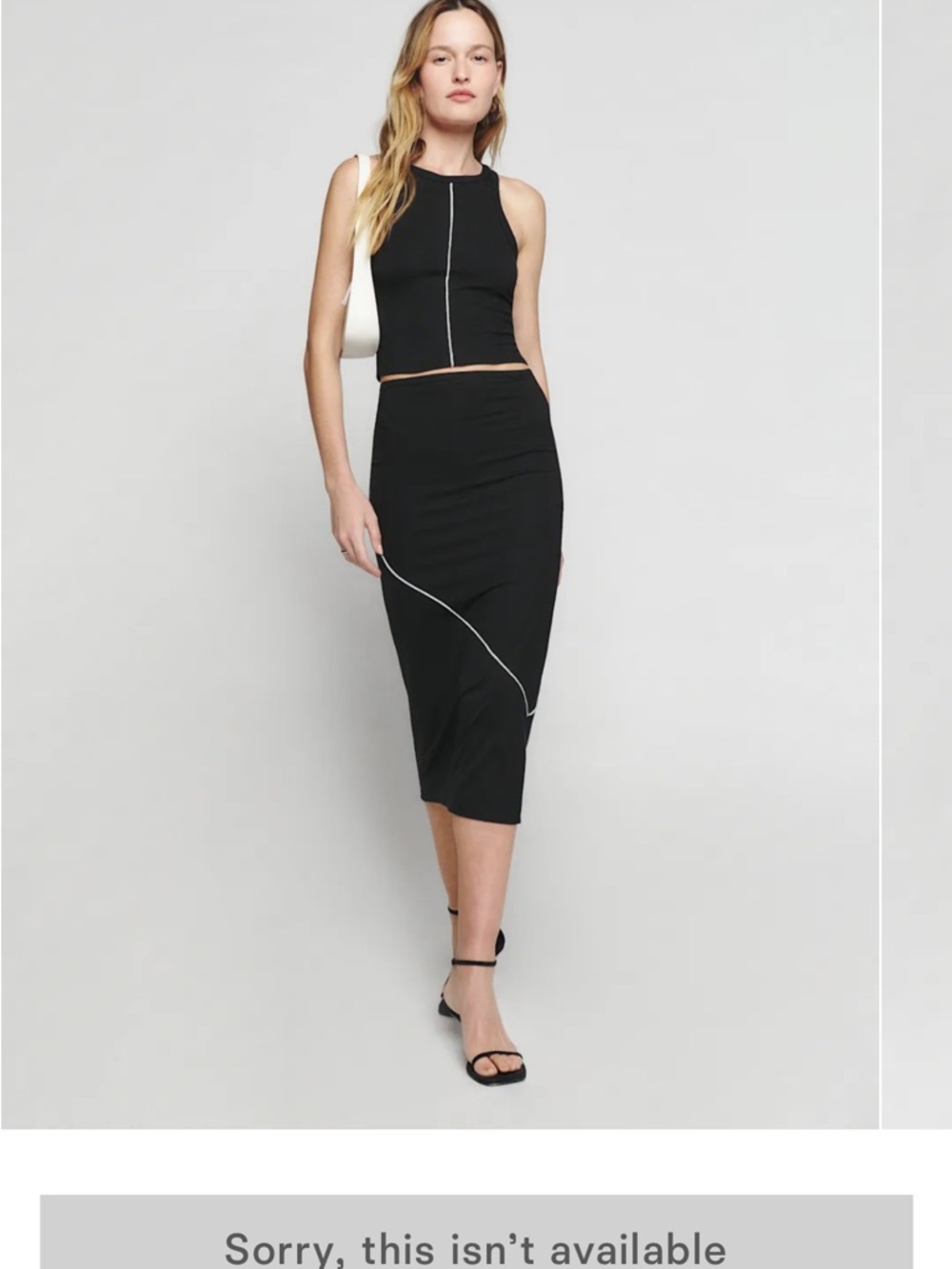 Reformation Black Midi Pencil Skirt Set with White Contrast Piping